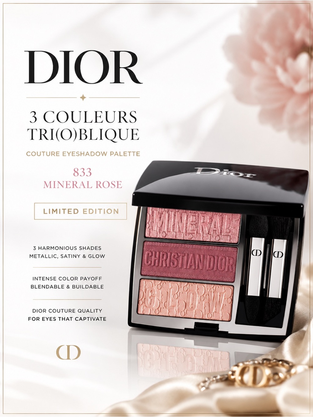 Dior 3 Couleurs Tri(O)blique 833 Mineral Rose Eyeshadow BNIB Limited Edition